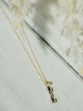 Gold Dumbbell Charm Necklace - I Am Strong